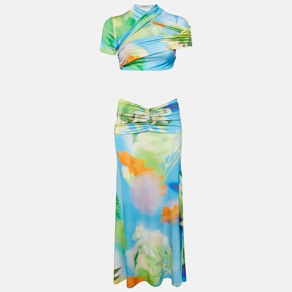 Mirae Green Jersey Tani Lilies Top And Skirt Set M